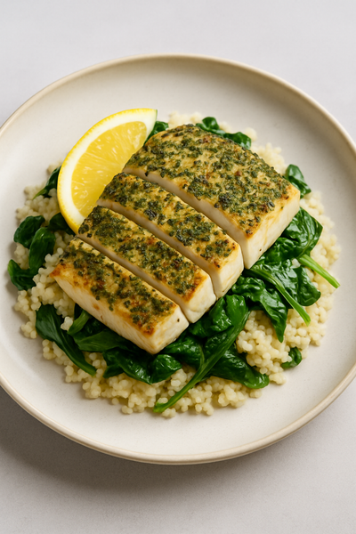Lemon Herb Baked Cod with Garlic Couscous